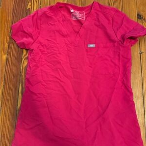 Figs Hot Pink V-Neck Scrub Top